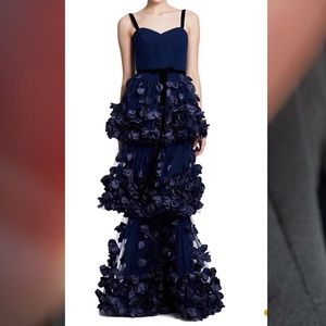 Marchesa Notte 3D Floral Tiered Gown